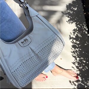 Coach White Genuine Leather Woven Shoulder Bag with Silver Hardware🤍🌿